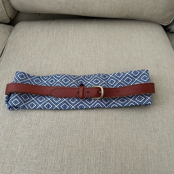 Blue Geometric Pattern Scarf with Brown Leather Belt - Picture 1 of 4